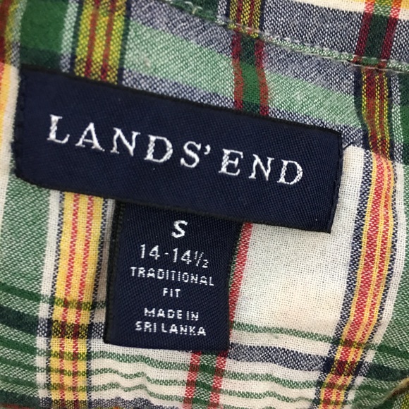 ✨5 FOR $25✨ Lands End Yellow Green Plaid Button Down Shirt - Picture 2 of 6